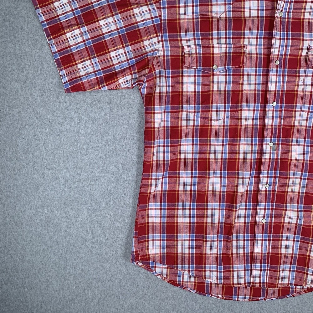 Wrangler Western Shirt Men's L Red Plaid Pearl Snap Short Sleeve Button Up - Picture 5 of 16